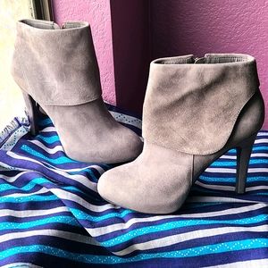 Grey suede stiletto booties
